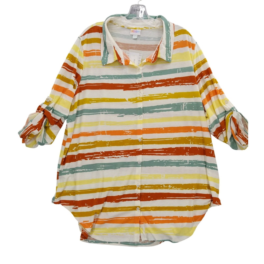 LuLaRoe Striped Tunic in Cream, Orange, Mustard & Teal
